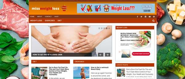 missweightloss.com - Weight Loss Blog with Unique Content 12,000 + Words. ClickBank, Amazon Affiliate