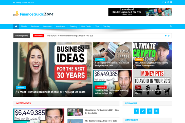 FinanceGuideZone.com - 100% Automated Finance Site - Great Profitable Niche - Newbies Friendly - Earn From Ads Network - Low Buy It Now Price