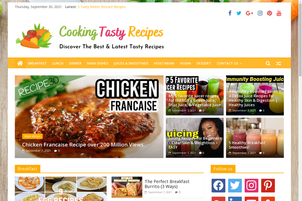 CookingTastyRecipes.com - Cooking & Recipes Site - Killer Design - 100% Automated - 1 Extra site Or 1 Year free hosting for BIN + Bonuses - Amazon & Clickbank Income.