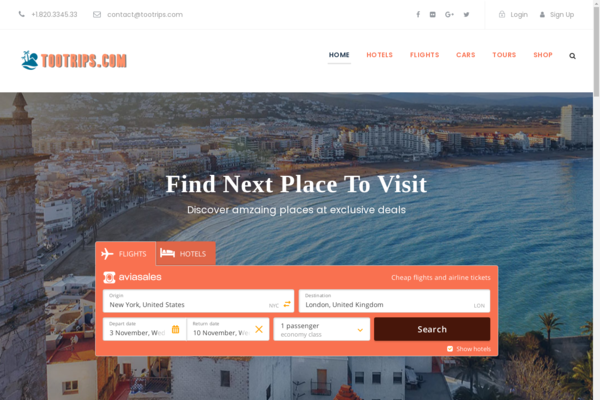 tootrips.com - Automated Travel Site, Flights/Hotel/Car/Tours Engine,Make $1-4 p/Lead