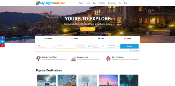 MyFlightsAdvisor.com - Automated Travel Affiliate Site To Make Money Online From Affiliate Commissions on Flights, Hotels, Tours, Cars + AFFILIATE ACCOUNT INCLUDED